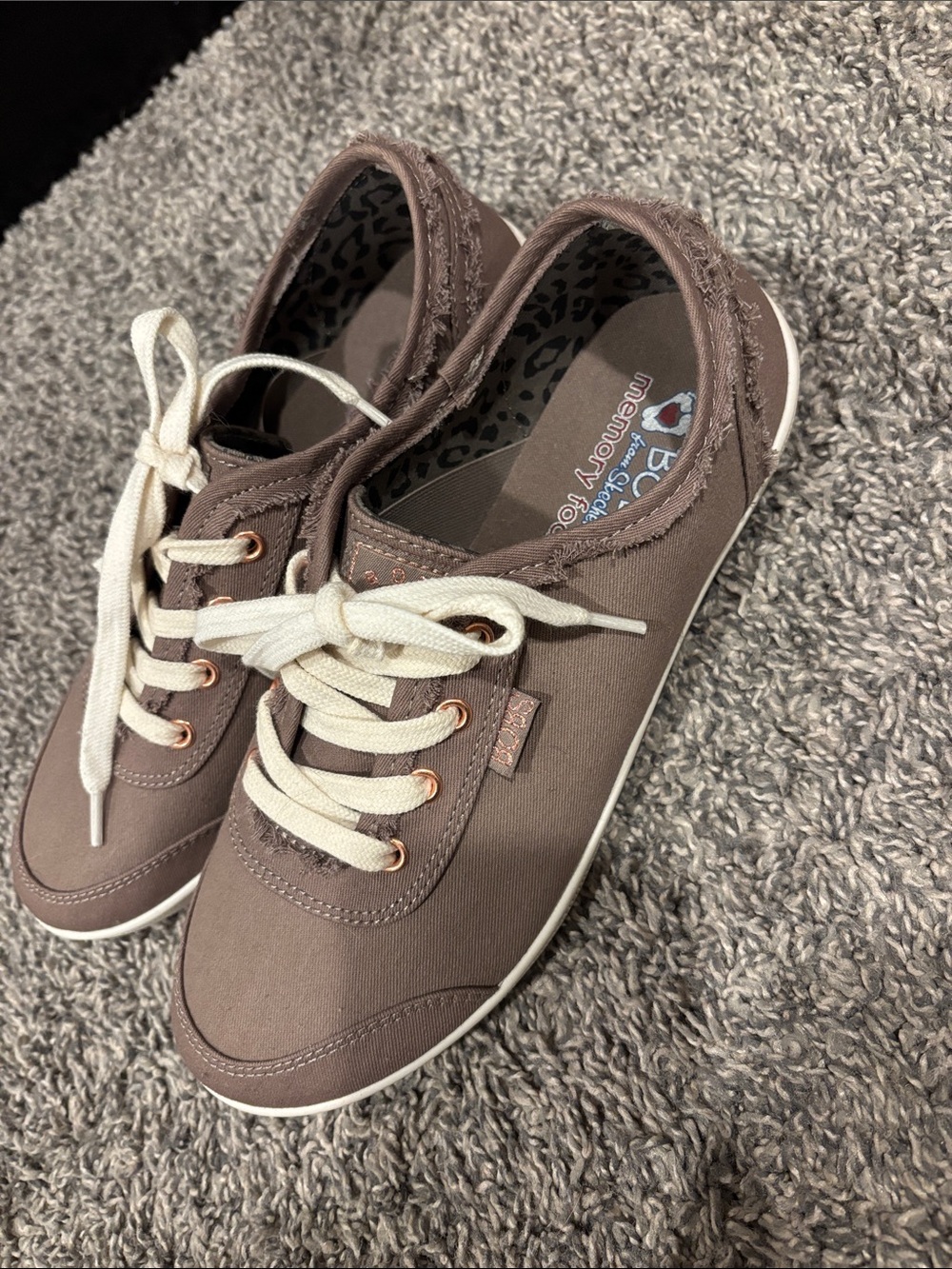 BOBS from Skechers Mauve Canvas Lace-Up Sneakers with Cream Laces